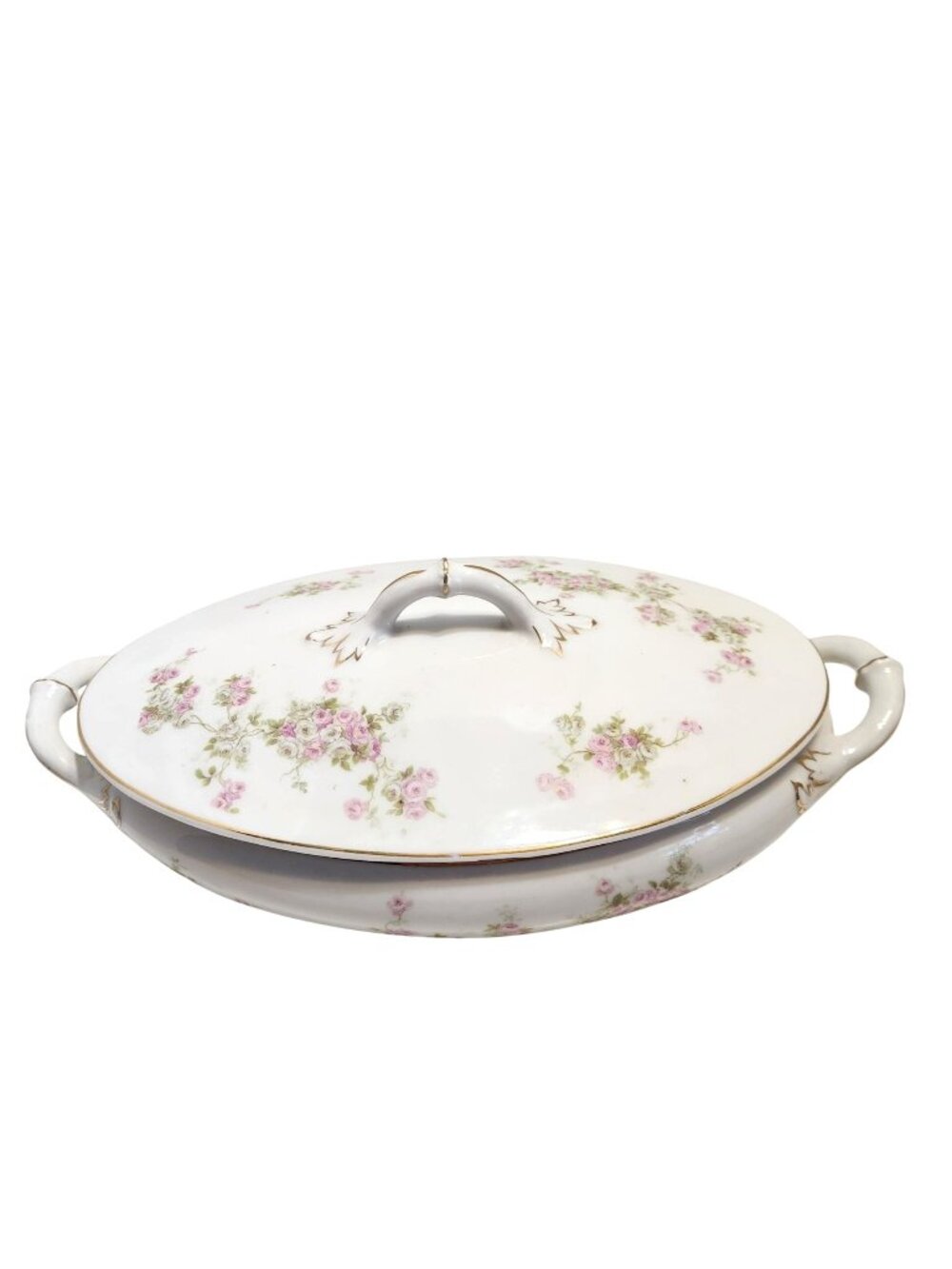 Antique Vienna Austria Porcelain Serving Dish Pink Rose Floral Design READ
